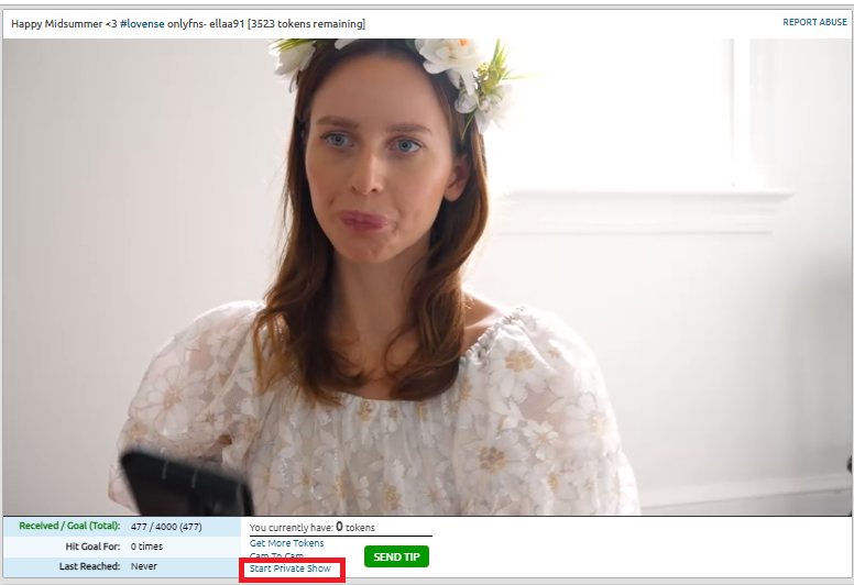 Скриншот, иллюстрирующий сессию приватного шоу на Chaturbate