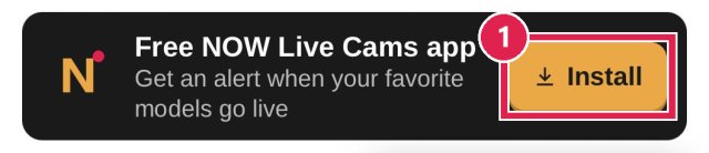 NOW Live Cams app bar on chaturbatenow.com – the Install button is marked with a red frame